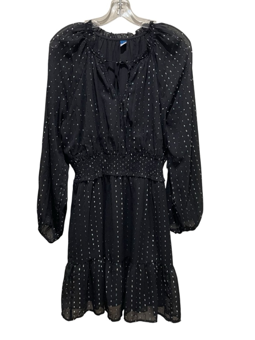 Old Navy Waist Defined Shine Clip Dot Ruffle Mini Dress Black Women Size Large